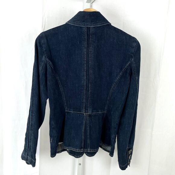 J. JILL Denim Sz 2 Blazer Jean Jacket Prairie Style Cotton Linen Dark Wash Blue - Picture 8 of 12